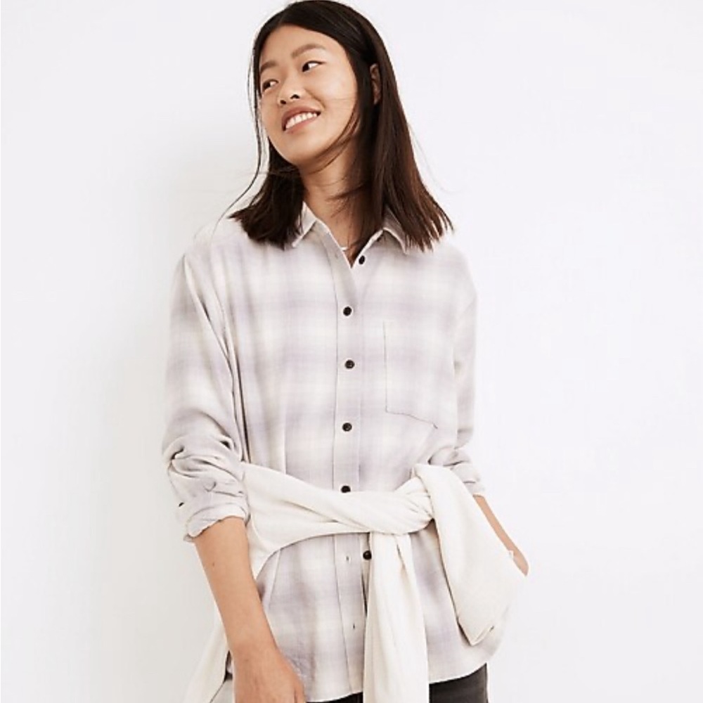 NWT Madewell Oversized Flannel Ex-Boyfriend Shirt in Natural Dye
